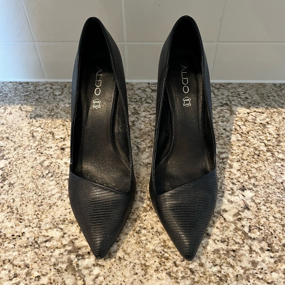 ALDO Black Pointy Faux Snakeskin Heels